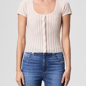 Paige Anthy Knit Top size M NWT Light Pink Sparkle Button Front Scoop Neck